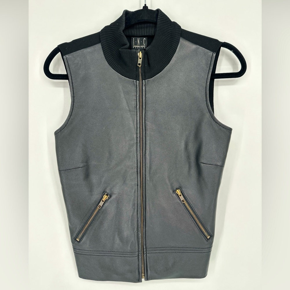 INC International Concepts Genuine Leather and Silk Black Ladies Vest Size SP
